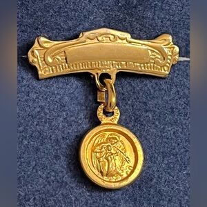 Religious Petite Vintage Guardian Angel CHILD Gold Tone Pin Marked Made In Spain
